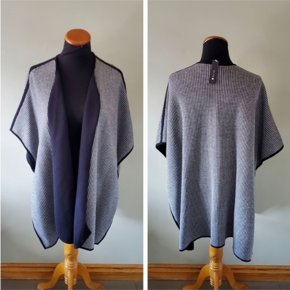 NWT BYLYSE M/L Old Money Timeless Preppy Ivy League Houndstooth Knit Poncho - Picture 5 of 13